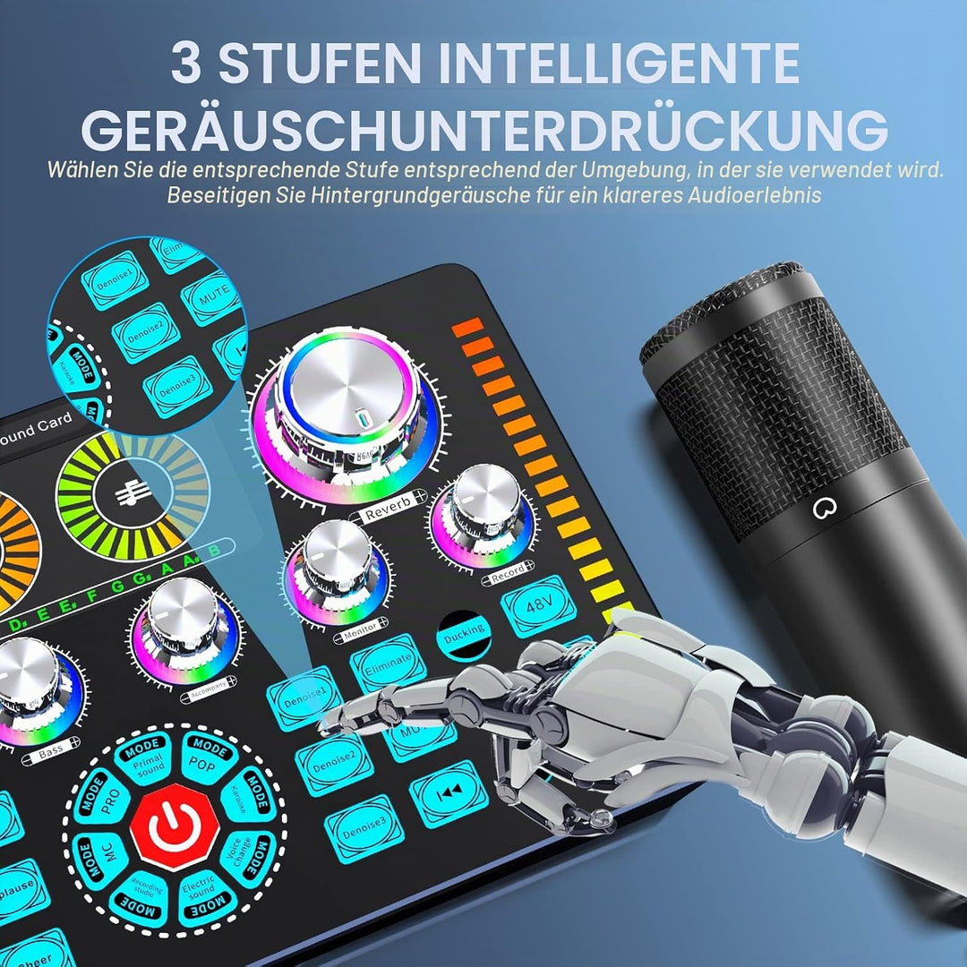 Audio-Schnittstelle,Live-Soundkarte mit XLR, 48V Phantomspeisung, Sprachwechsel, ideal für Podcastin