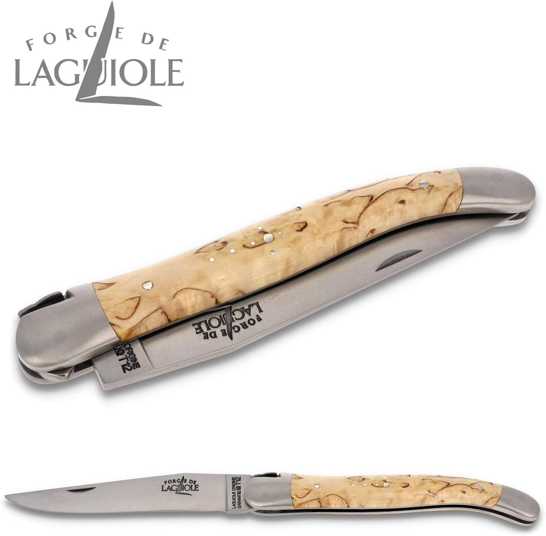 Forge de Laguiole Taschenmesser - 11 cm - Griffschalen Birkenholz - Klinge 9 cm und Backen matt - Ho
