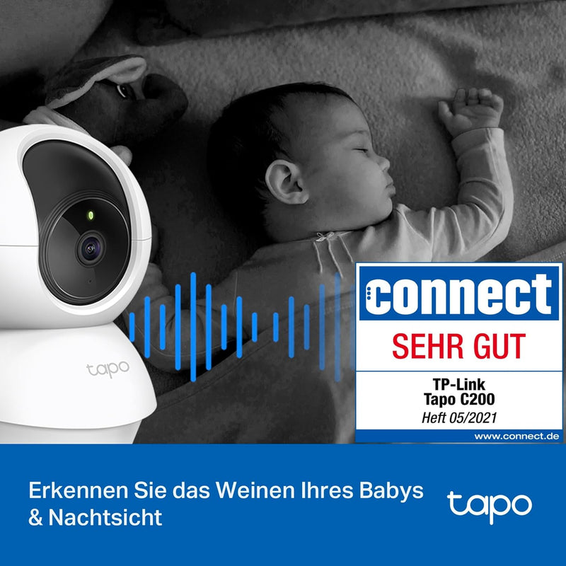 TP-Link Tapo C200 WLAN IP Kamera Überwachungskamera (Linsenschwenkung- und Neigung, 1080p-Auflösung,