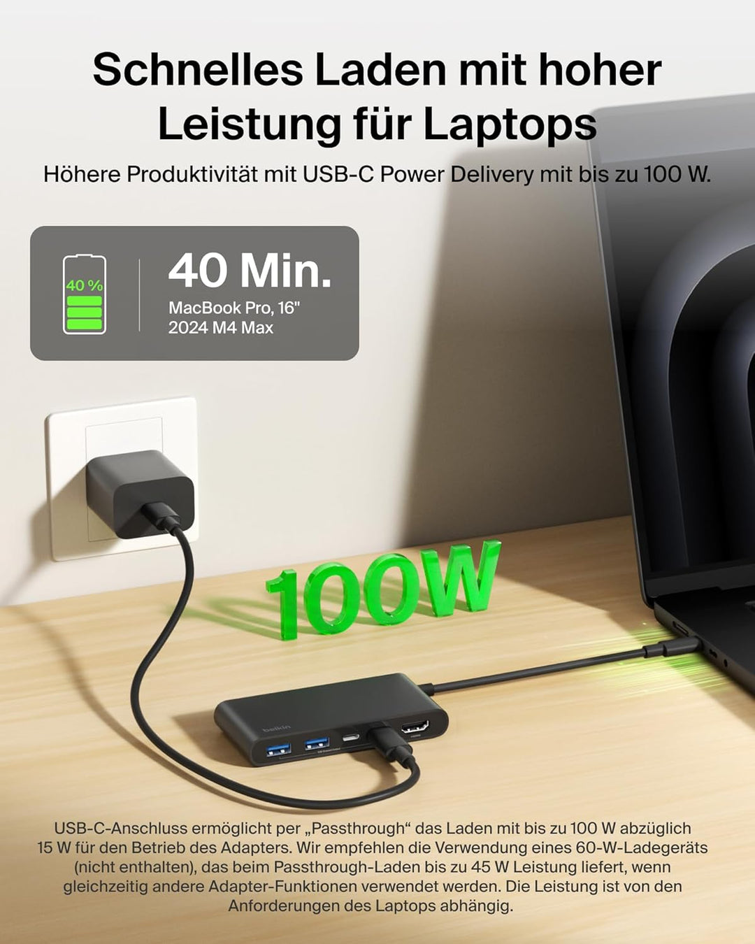 Belkin USB C Hub, 5-in-1 Docking Station, HDMI, 4K bei 60 Hz, 100 W Power Delivery, 5 Gbit/s Datentr