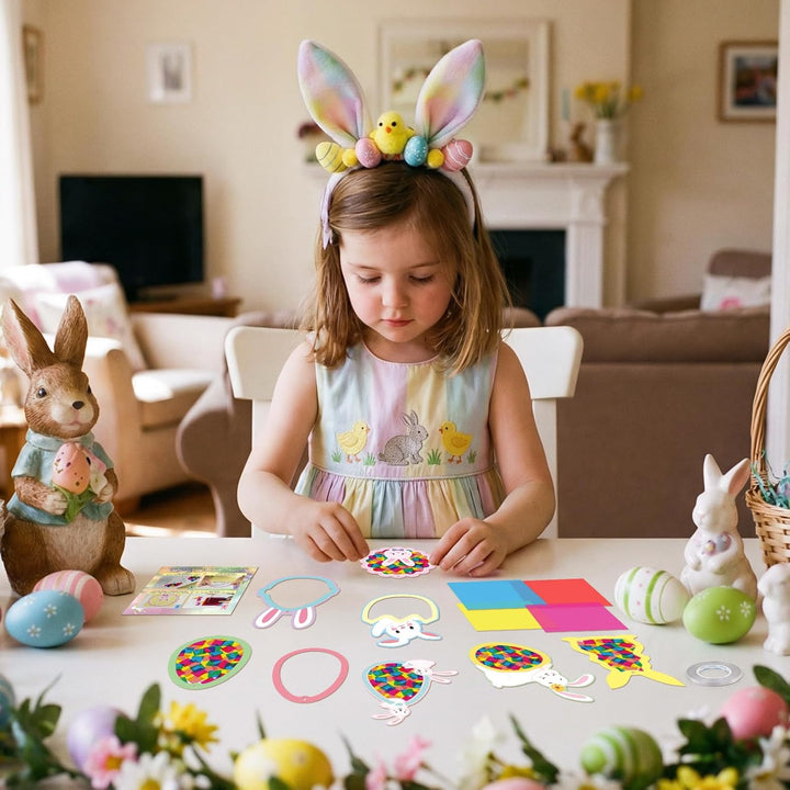 mellystore Ostern Basteln Kinder, 12 Stück Fensterbilder Ostern Bastelsets für Kinder, Ostereier Has