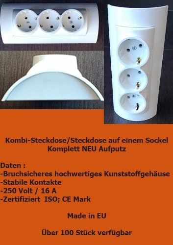 4 STÜCK 3-fach Kombi-Steckdose Aufputzsteckdoset NEU Aufputz 3 steckplätze Hergestellt im EU, 4