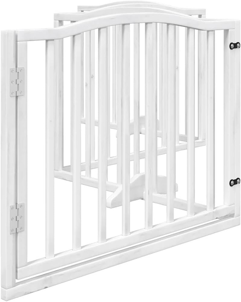 4-TLG. faltbares Hundetor aus weiss lackiertem Pappelholz 320 cm mit Tür, freistehend und stabil, id