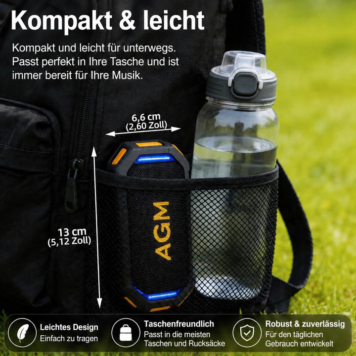 AGM MagROCK Magnetischer Bluetooth Lautsprecher Klein,Lautsprecher,RGB-LEDs,1800mAh,IPX7 wasserdicht
