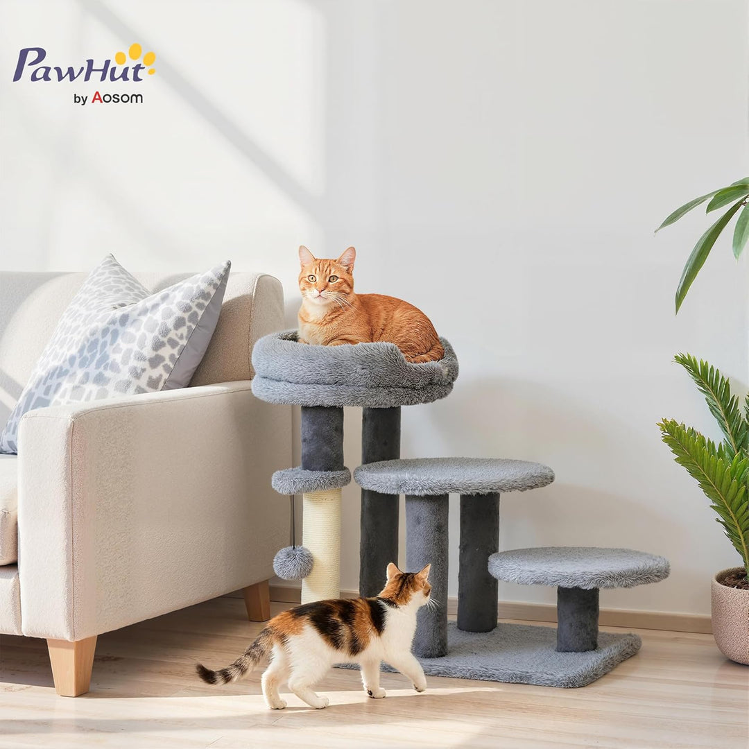 PawHut Katzentreppe 3-stufige Haustiertreppe mit Bett Ball Hundetreppe Tiertreppe für Katzen bis 5 k