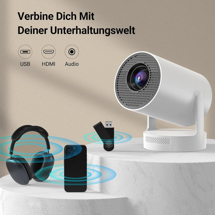 Mini Beamer,4K 1080P Smart Beamer,Projektor Tragbarer mit WiFi 6 und Bluetooth 5.4,Auto Trapezkorrek