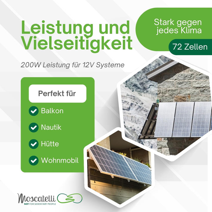 MOSCATELLI PV Modul – 200W Solarpanel für 12V Batterien mit hocheffizienten monokristallinen 9BB PER