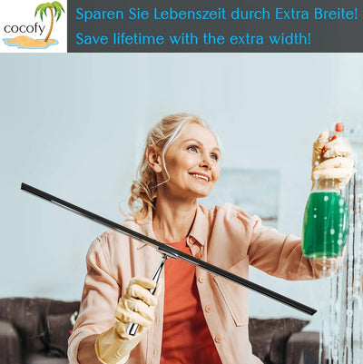 cocofy Duschabzieher breit XXL 45 cm ohne Bohren für Dusche, Fliesen mit Haken, Ersatzgummi, Mikrofa