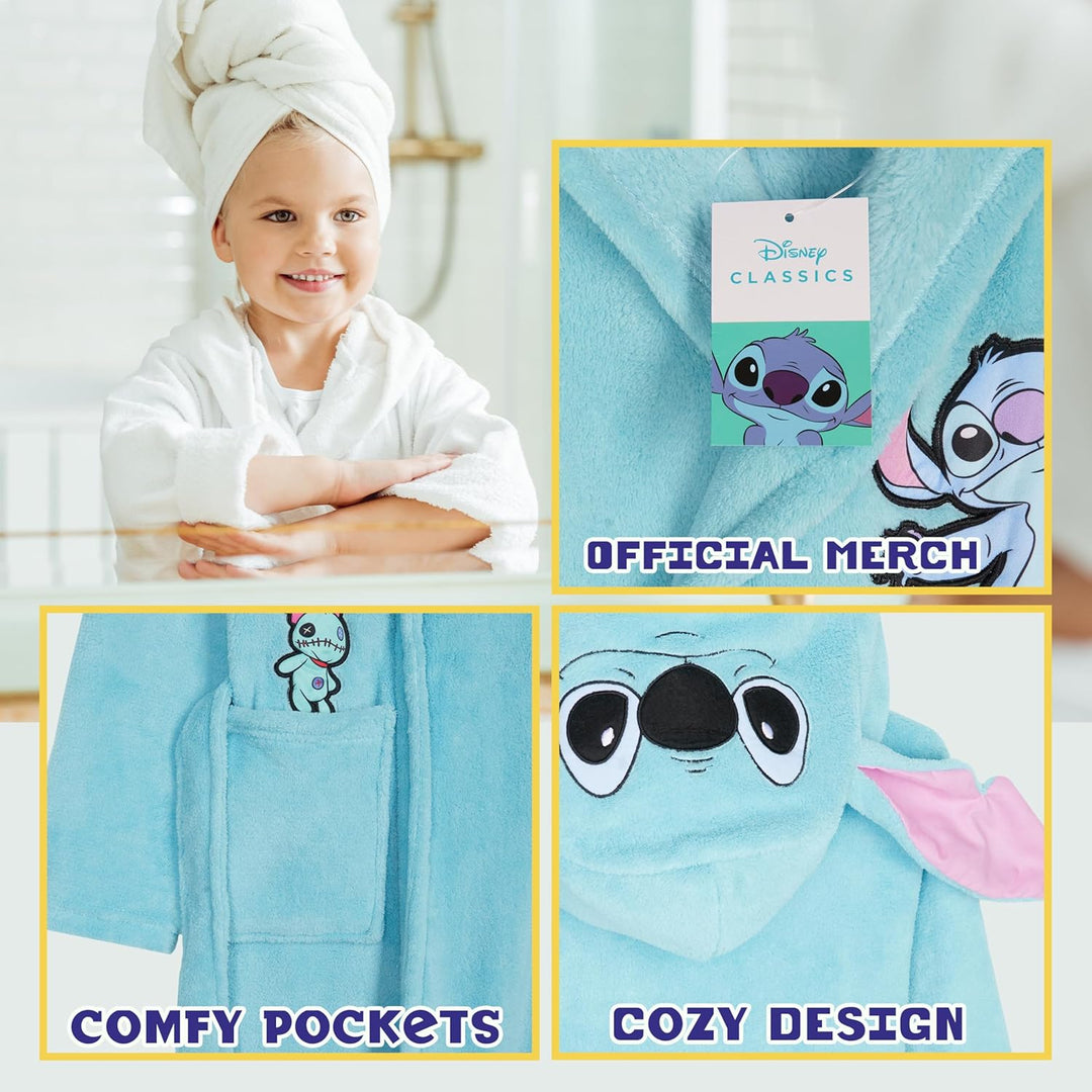 Disney Stitch Bademantel Kinder Mädchen, Morgenmantel mit Kapuze & Taschen - Geschenke für Mädchen &
