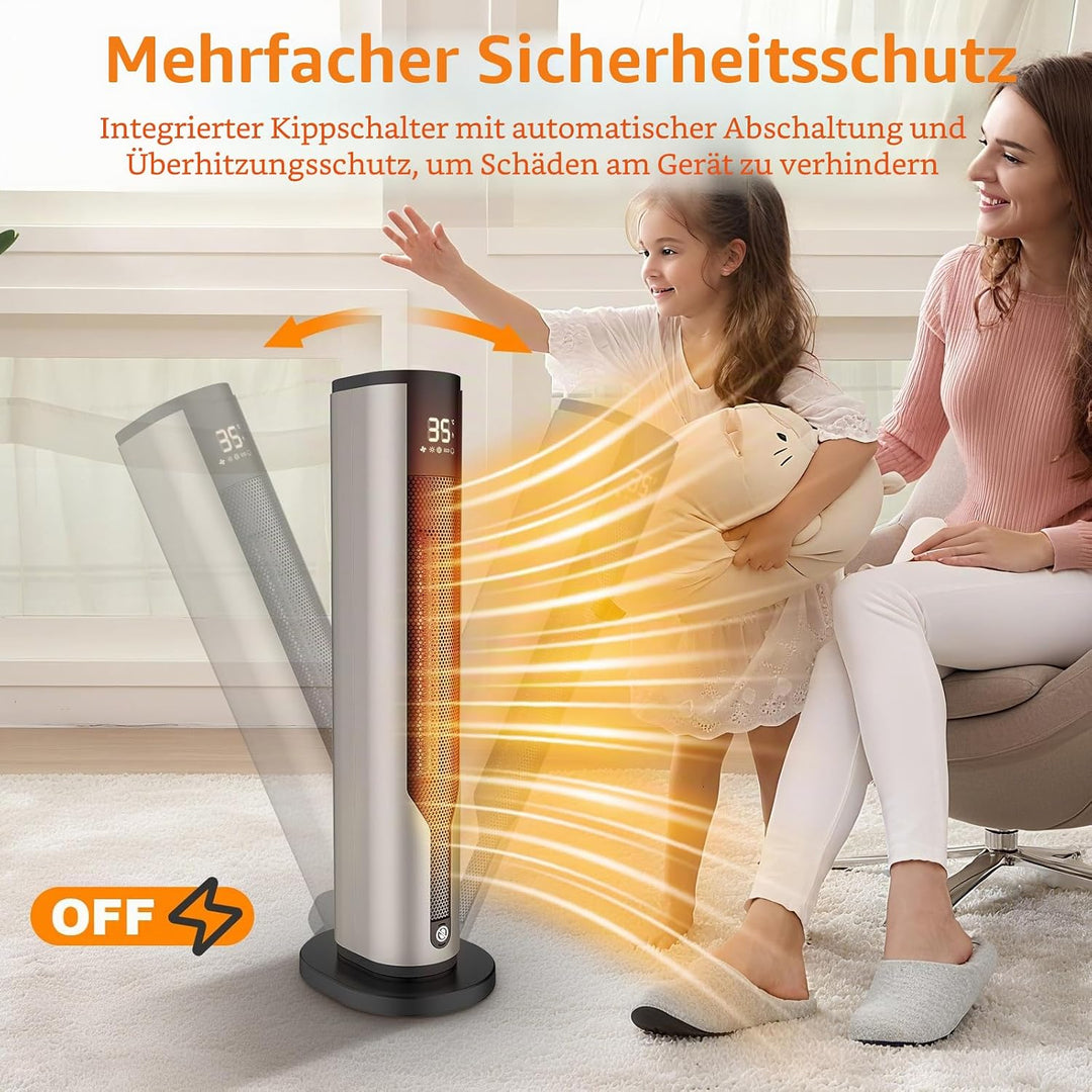Heizlüfter Energiesparend,Niedriger Energieverbrauch 2000 W,Leiser Keramik-Heizkörper von 60 cm, Übe
