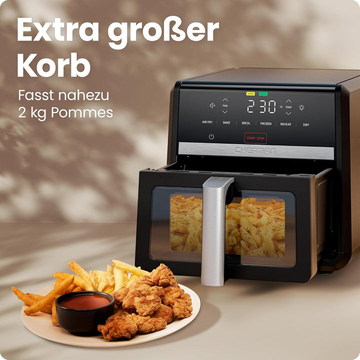 Chefman Heissluftfritteuse TurboFry, 8,5 l, 6-in-1-Hochleistungsgerät, 230 °C, XL-Korb mit Sichtfens