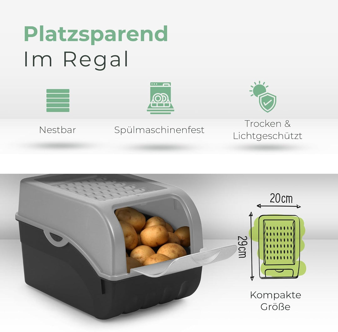 Novaliv Kartoffel Aufbewahrungsboxen Set | 3,5L + 5L + 9L | GRAU | Kartoffelboxen | Gemüseboxen stap