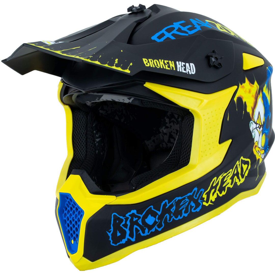 Broken Head FreakZone Motocross-Helm Blau-Gelb – Cross-Helm – MX – Quad – Supermoto XL 61-62 cm, XL