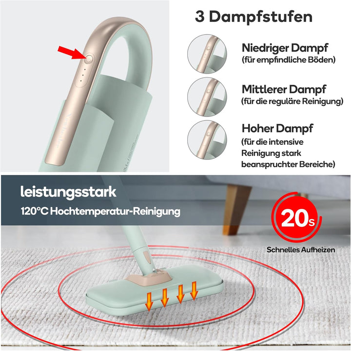 Newbealer Dampfreiniger 2-in-1 mit abnehmbarem Handdampfreiniger, 1200 W, 3 einstellbare Dampfstufen