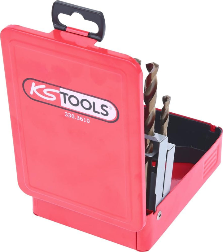 KS Tools 330.3610 HSS-G Co 5 Spiralbohrer-Satz, Stahlblechkassette 19-tlg. 1-10mm