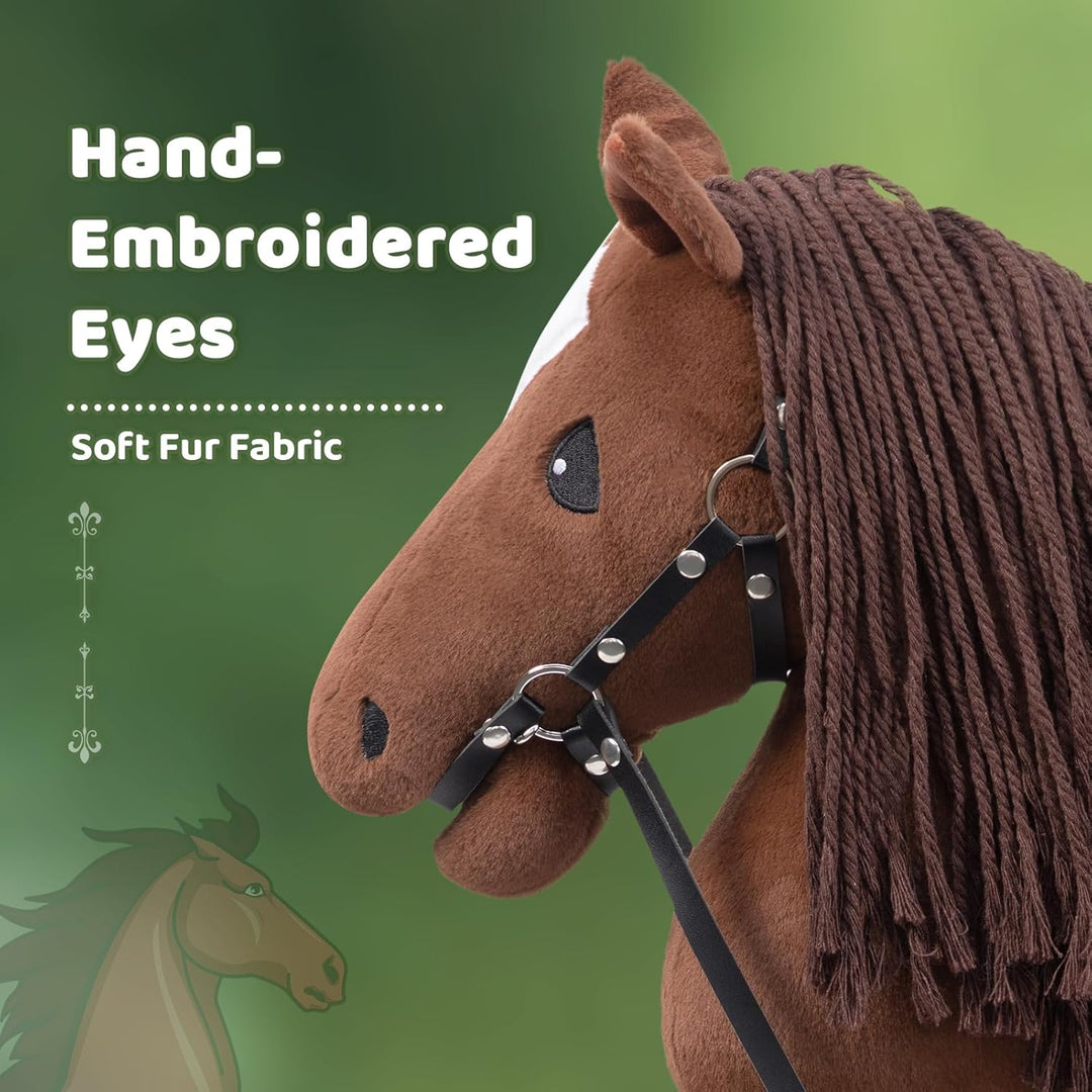 BEJOY Steckenpferd Spielzeug Pferd, Hobby Horse Holzpferd Plüschpferd zum Reiten für Kinder mit Half