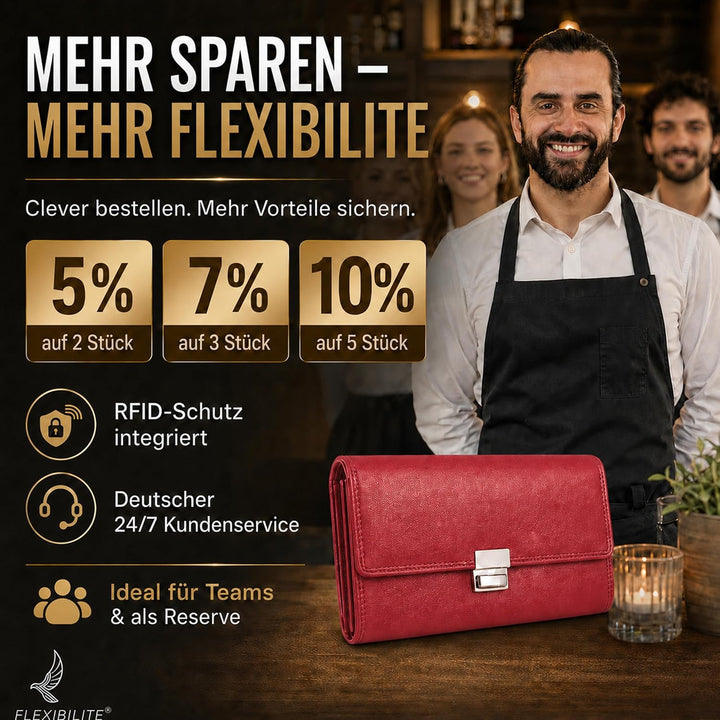 Profi Kellner Geldbörse Profi 100% Wasser Büffel [2026] Echt Leder RFID (18,5 x 9,5 x 4,5cm BxHxT) G