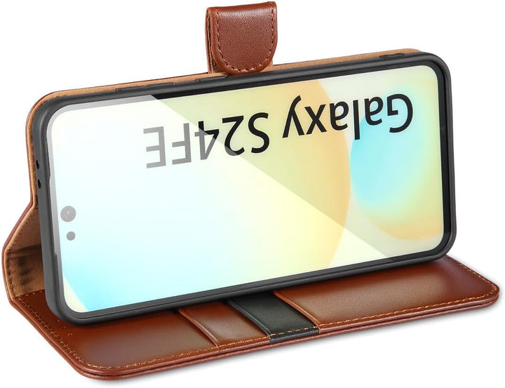 LENSUN Handyhülle für Samsung Galaxy S24 FE Echtleder, Hülle [Echtes Leder][Wallet Funktion][Kartenf
