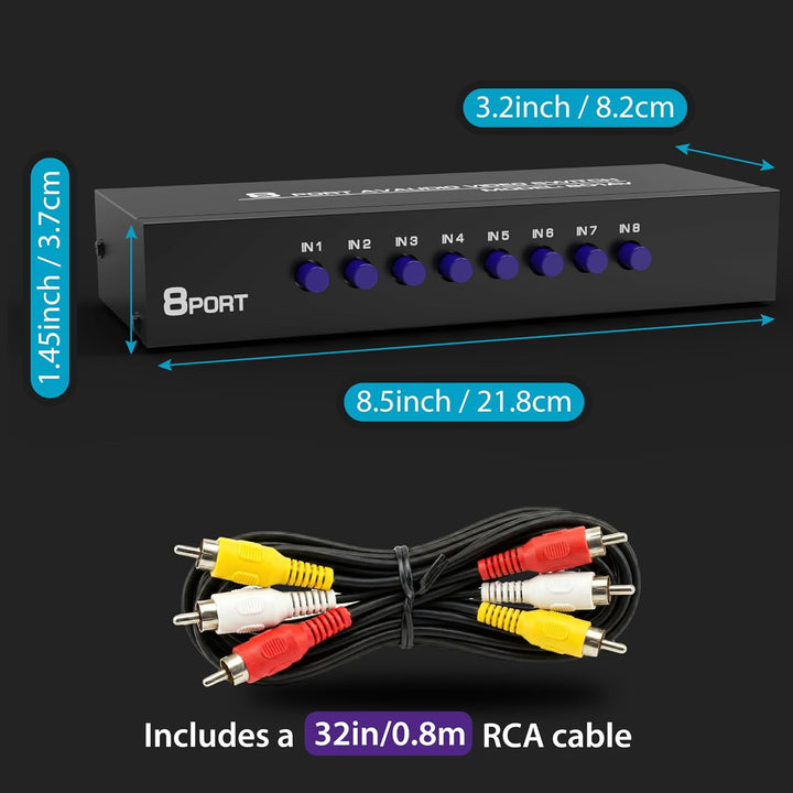 Fosmon 4-Wege Audio/Video RCA Switch Hub mit 4 Input-Anschlüssen Selector/Splitter Box/Umschalter Ad