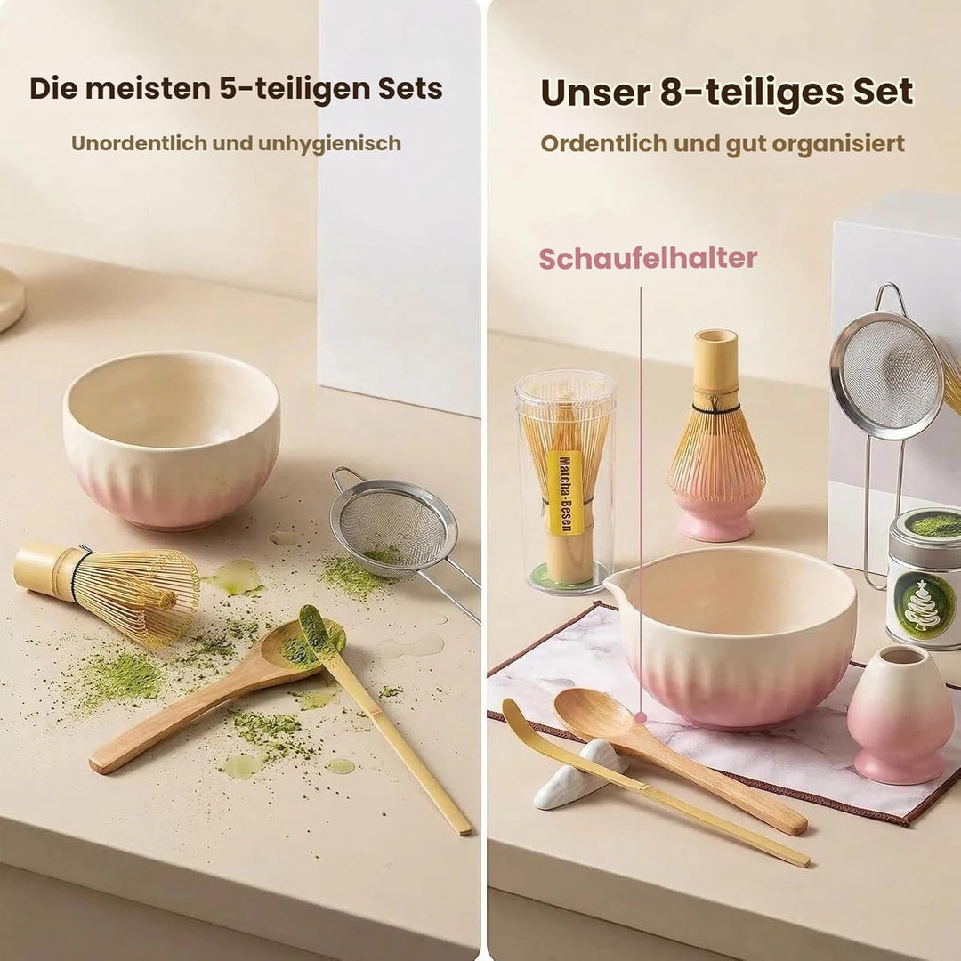 Matcha Set - 8 stuck Vollständiges Matcha Tee Zeremonie Set mit Chasen, Chasen-Ständer,Teeschale, Lö