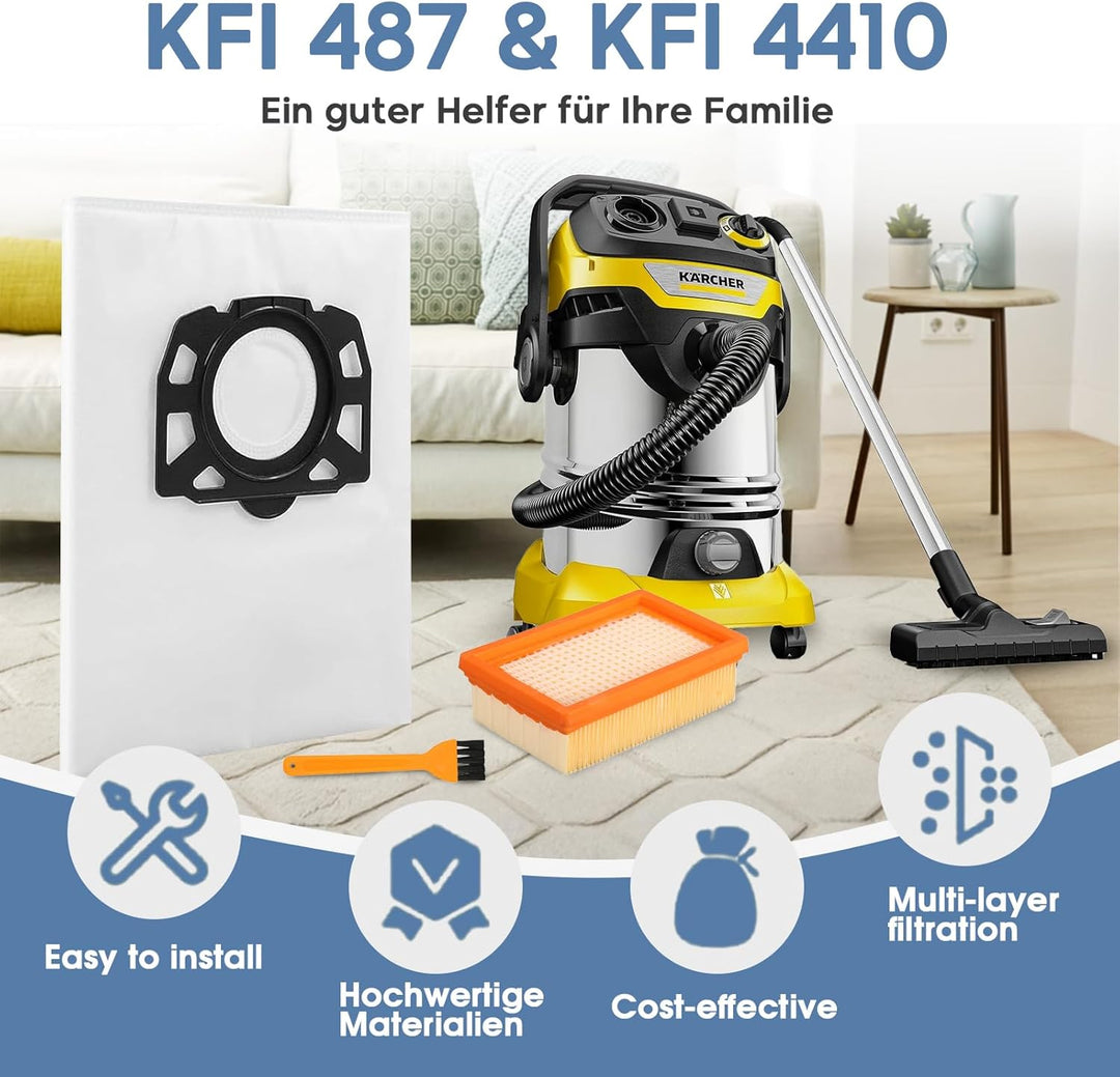 6 Staubsaugerbeutel mit 2 Filter für Kärcher WD6 WD5 WD4 WD5P WD6P MV4 MV5 MV6 Staubsauger KFI 487 u