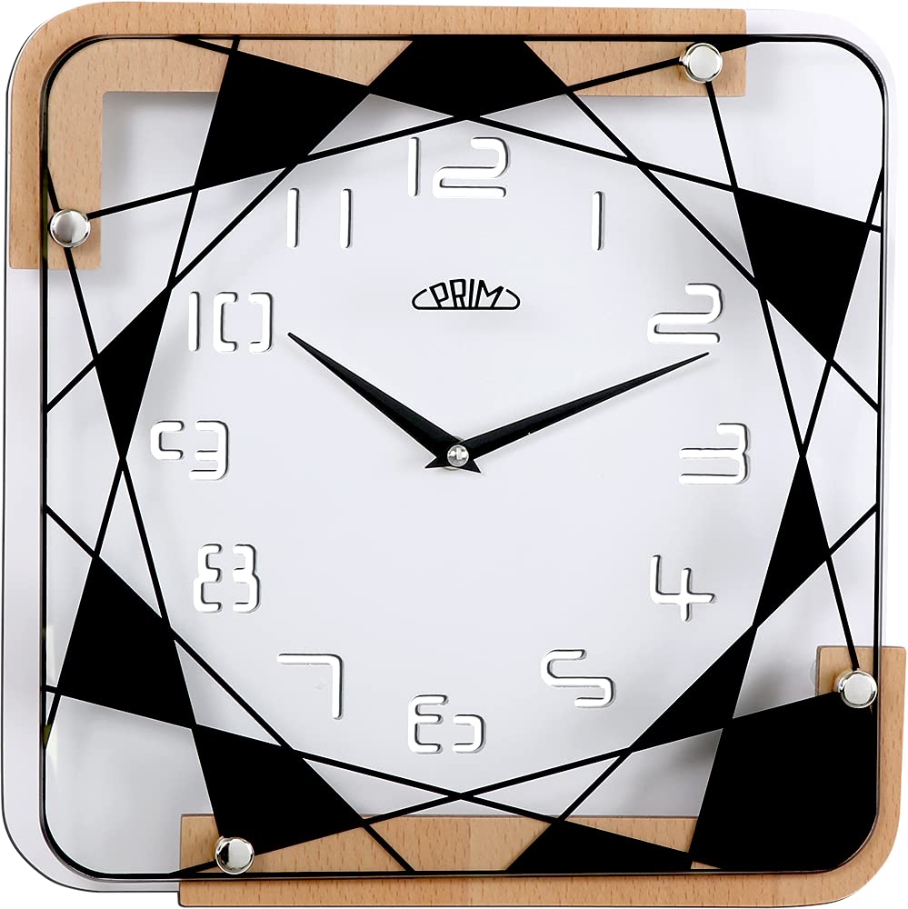 PRIM Modern White Wooden Wall Clock - Wanduhr 30CM, Moderne quadratische Wanduhr. Holzwanduhr mit Mu
