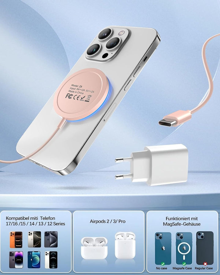 für MagSafe Ladegerät iPhone mit 20W Schnelles Adapter, Wireless Charger induktive ladestation für i