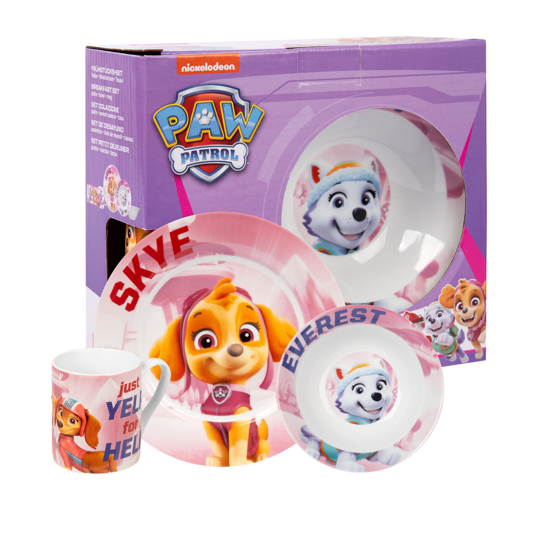 United Labels Paw Patrol Frühstücksset Kinder, mit Skye, Everest und Liberty, Geschirr Set Porzellan