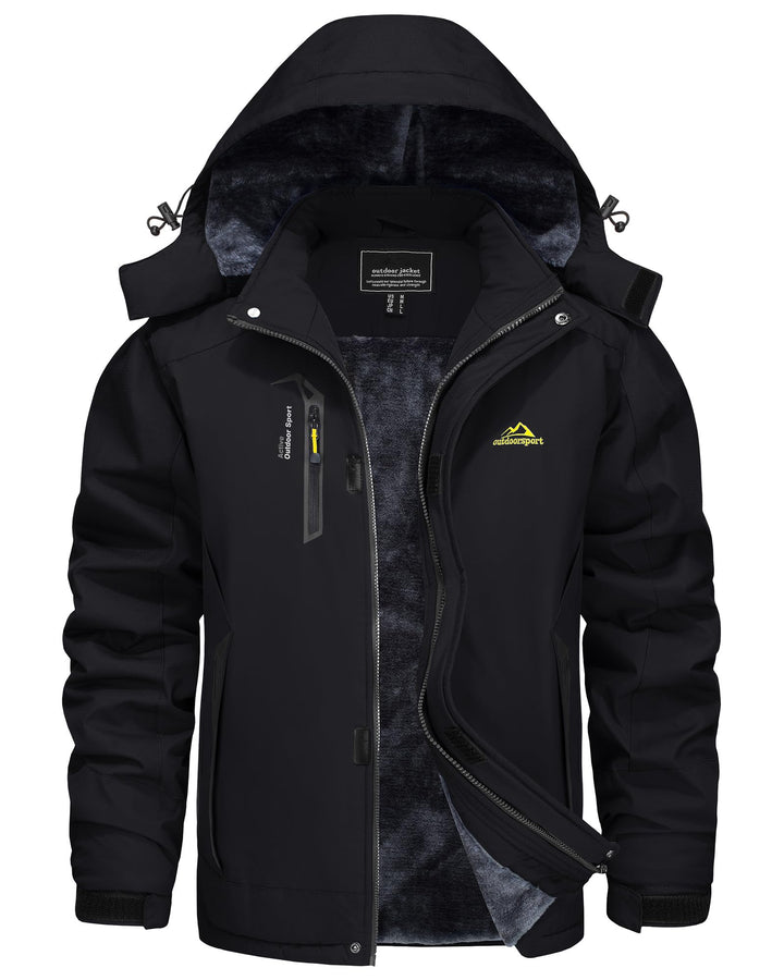 KEFITEVD Herren Winter Wasserabweisende Skijacke Fleece Gefüttert Arbeitsjacke mit Abnehmbarer Kapuz