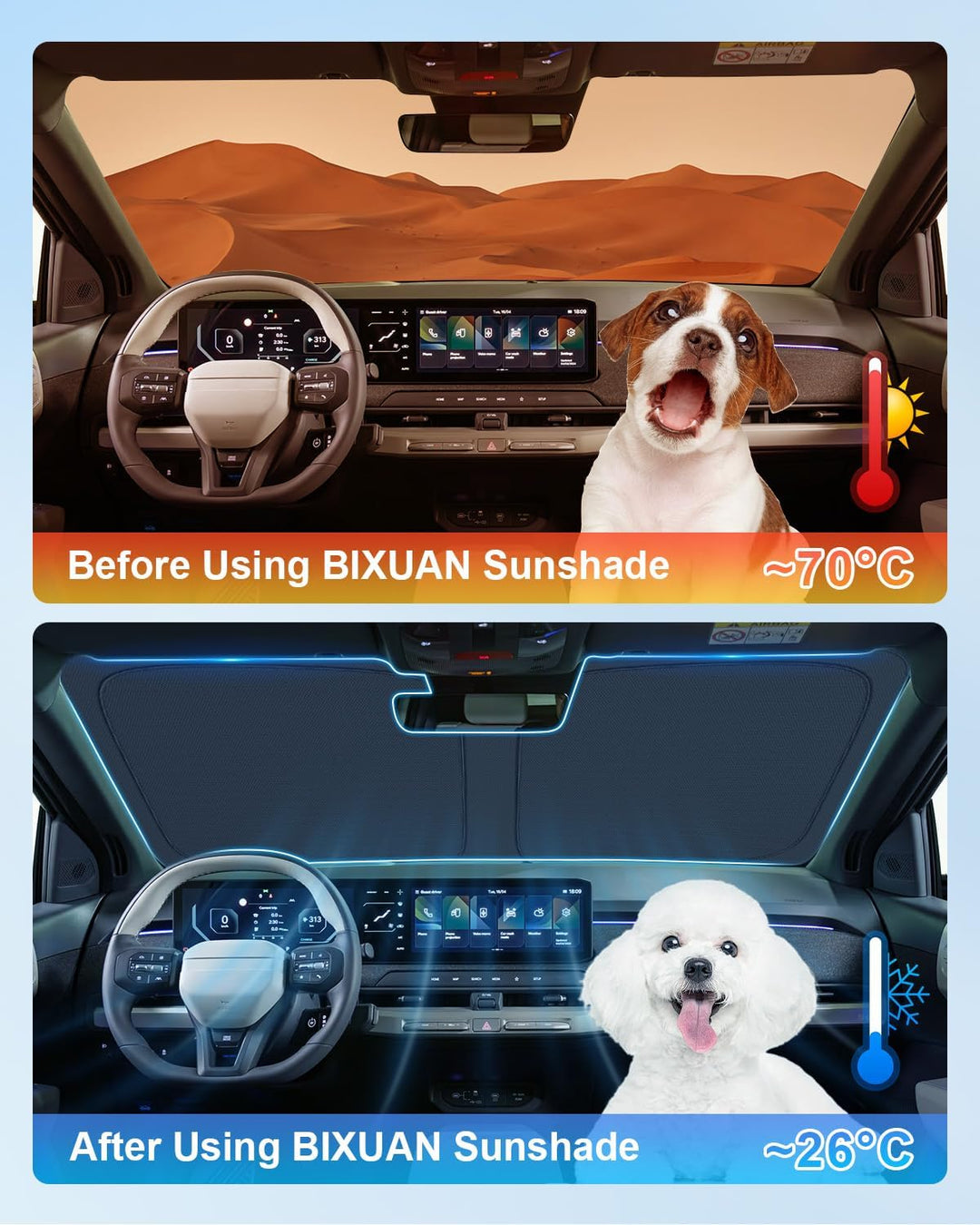 BIXUAN Frontscheiben-Sonnenschutz kompatibel mit Kia EV3 2025 2026 2027 Auto Sonnenschutz Abdeckung