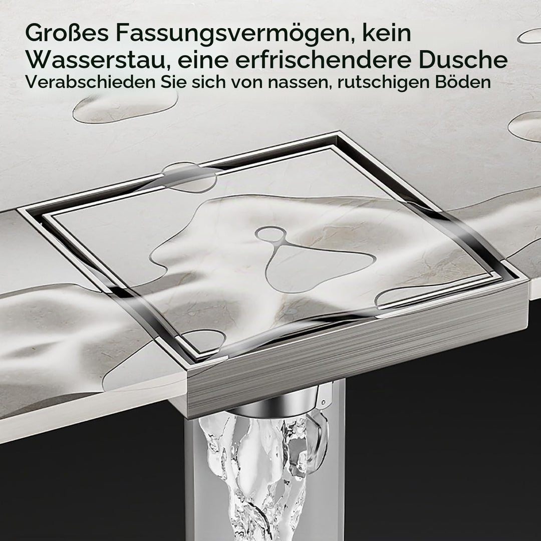 15x15cm Duschablauf Flach,Duschrinne, Befliesbar Duschablauf Komplettset Edelstahl mit Haarsieb,Haar