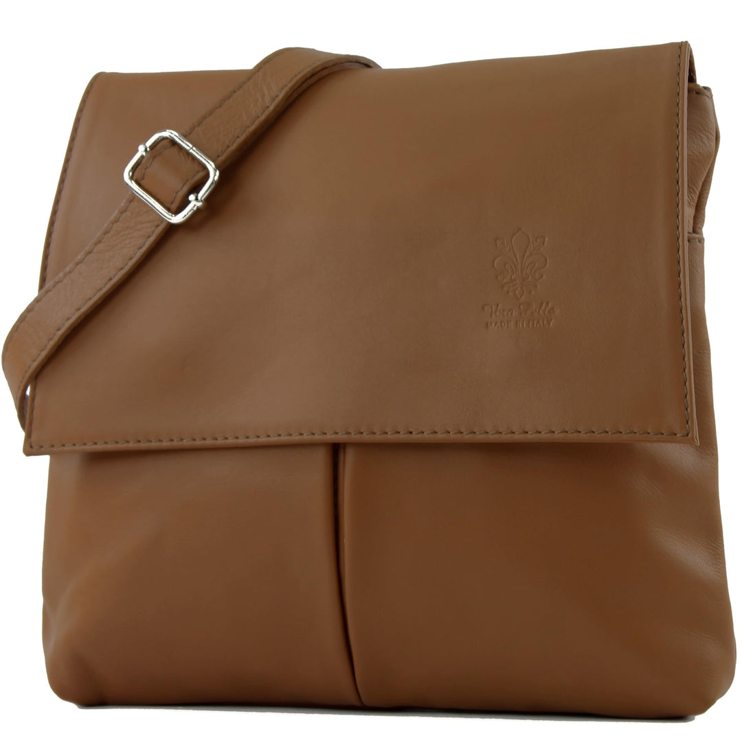modamoda de T63 Damen Nappaleder Umhängetasche Schultertasche, handmade in Italy Cognac2021, Cognac2