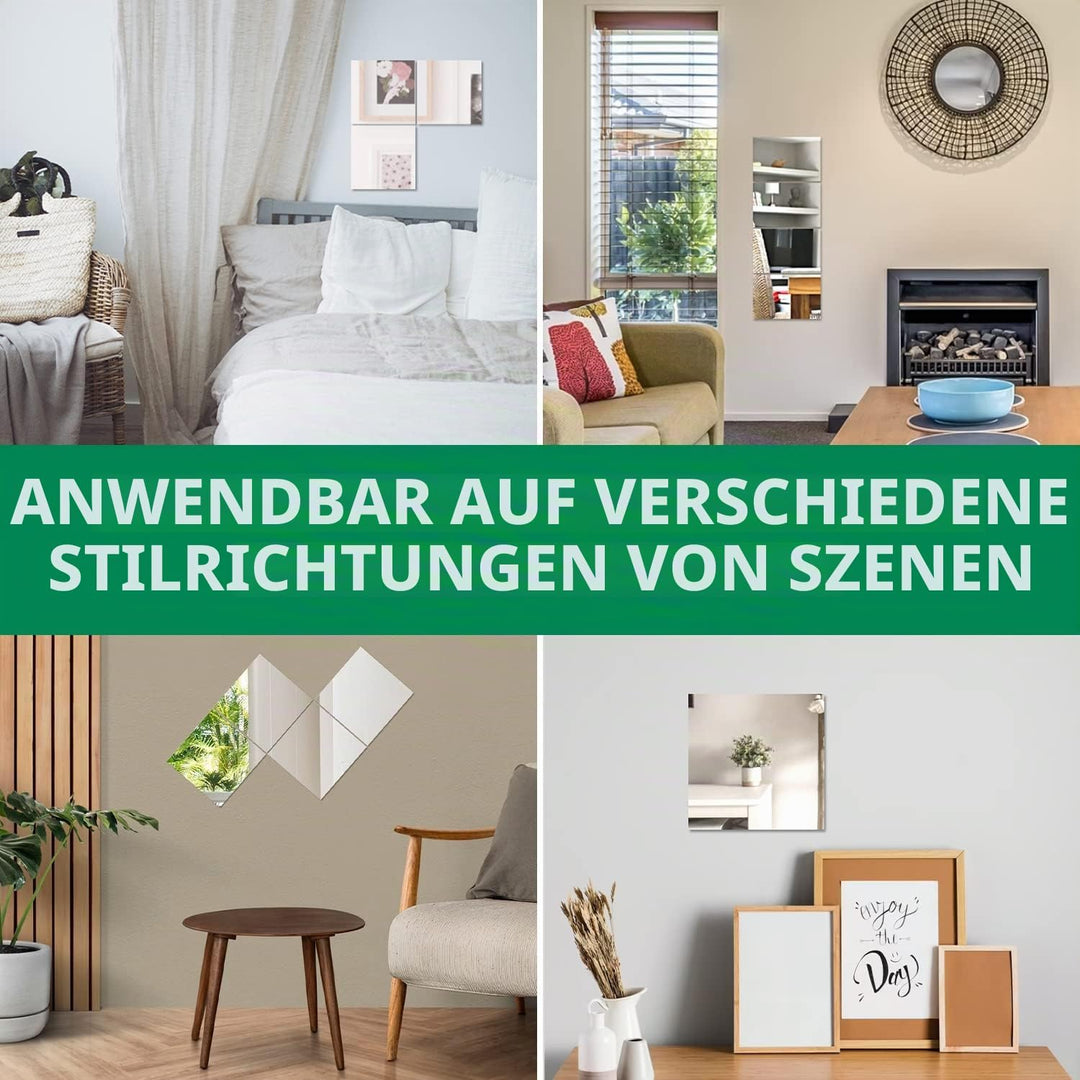 JMITHA Selbstklebende Fliesenspiegel Wandspiegel Spiegelfliesen Selbstklebend HD Glas Spiegel Wandau