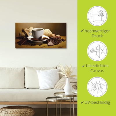 ARTland Leinwandbilder Wandbild Bild auf Leinwand 60x30 cm Kaffee Cafe Coffee Kaffeetasse Zimtstange