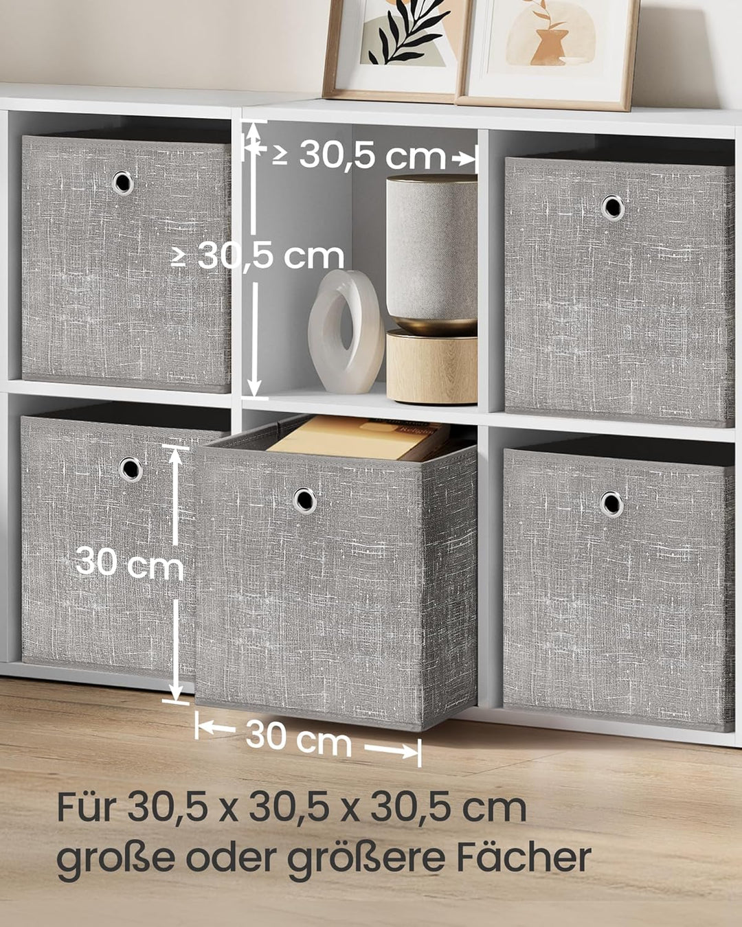 SONGMICS Aufbewahrungsbox, 6er Set, Ordnungsboxen aus Vliesstoff mit Griff, Boxen Aufbewahrung, 30 x