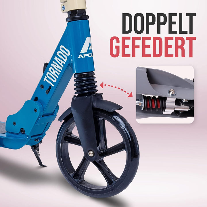 Apollo High End Scooter Erwachsene - Tornado | Cityroller Kinder ab 7 Jahre mit Bremse und Federung