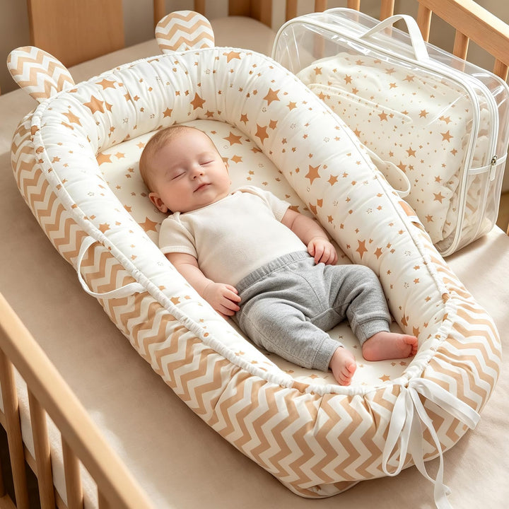 Soontrans Babynest für Neugeborene mit Kordelzug &amp; Tragetasche (Sterne) | Nestchen Baby Geborgenheit