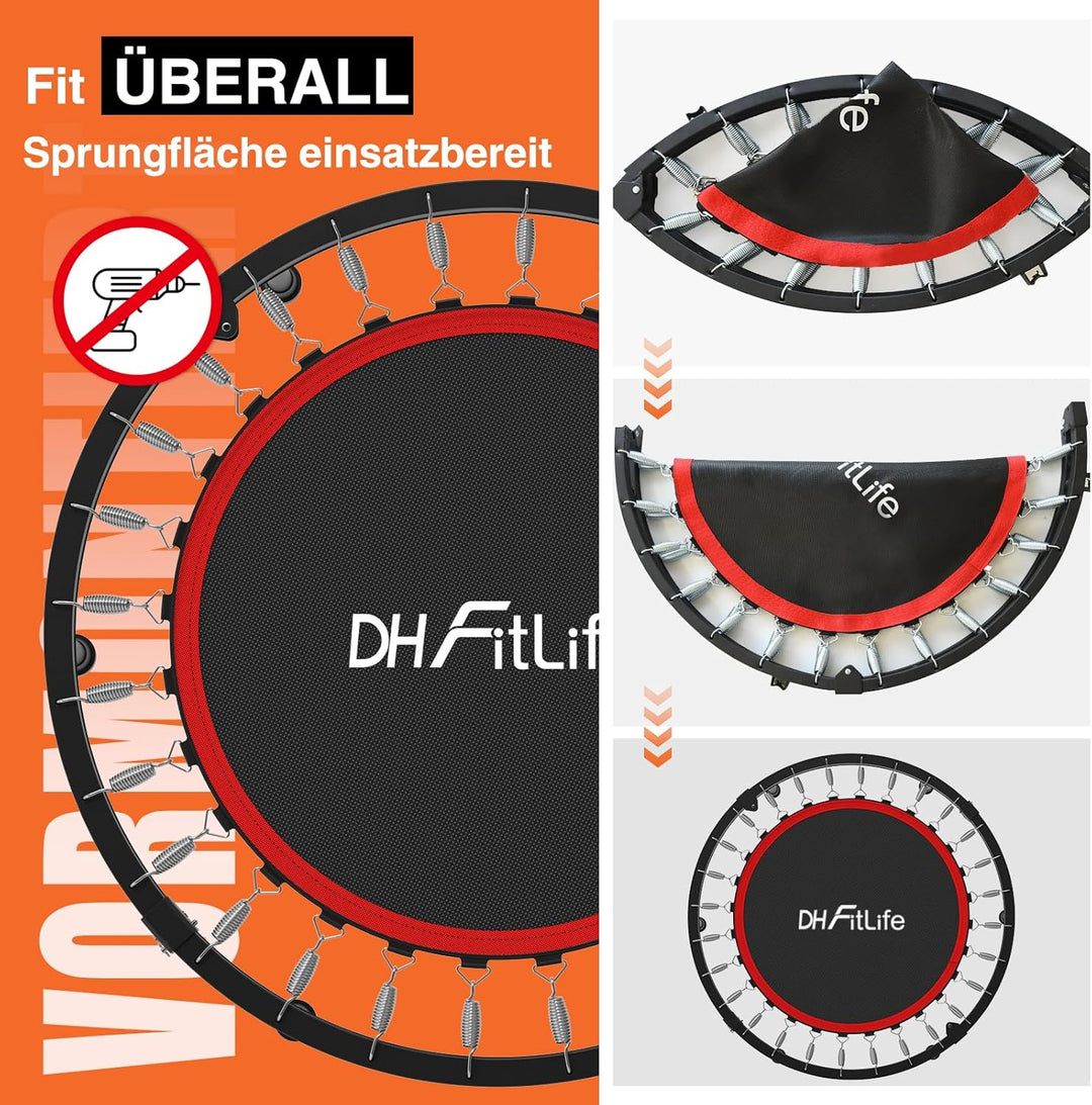 DH FitLife Fitness Indoor Trampolin klappbar ohne Installation | Ø102cm 40 Zoll Mini Trampoline | Tr
