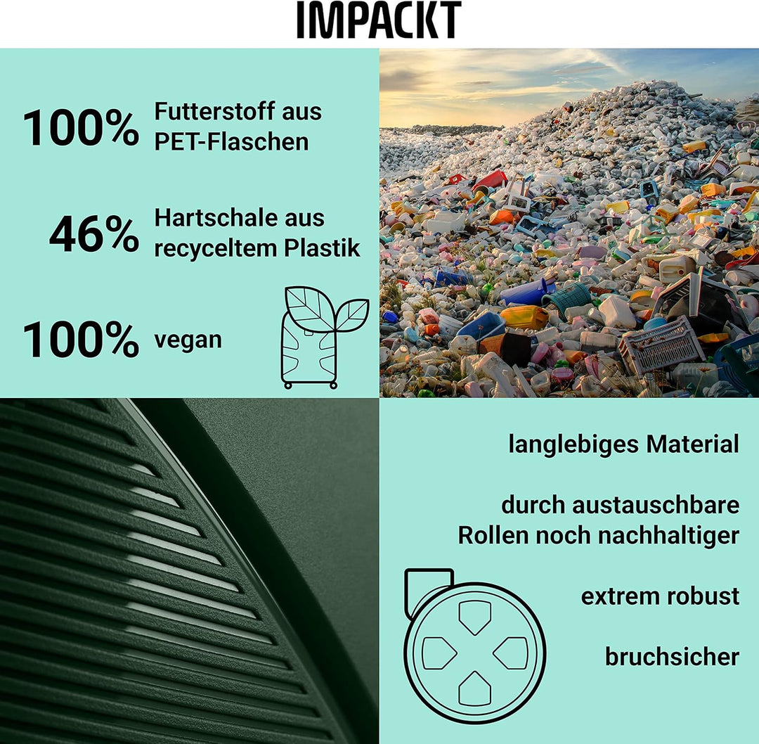 IMPACKT IP1 4-Rad Hartschalenkoffer aus recyceltem Material mit 6 Jahren Garantie; nachhaltiger Reis