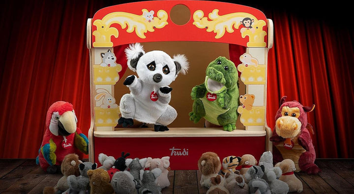 Trudi Tisch- Theater Puppentheater und tragbare Plüschpuppen. Kinderspiel. Geschichten erzählen und