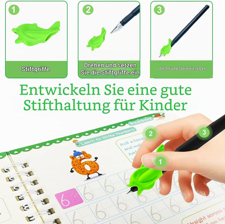 6er-Pack magische Schreibübungshefte mit Rillen, Set mit 6 Heften, 20 Minen, 3 Stifts, wiederverwend