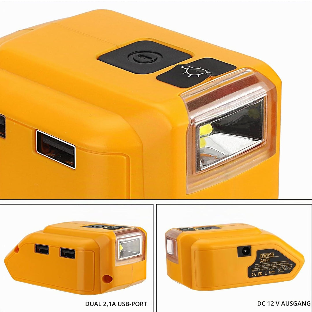 Akku-Adapter für Dewalt 18V Akku-USB-Handy-Ladegerät, LED-Arbeitsleuchte mit Dual-USB-Ladegerät und