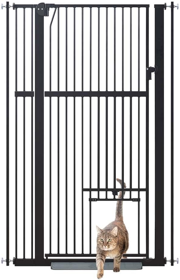 unipaws Hohes Katzengitter Tür, 142 cm hohes Hundegitter mit Katzentür, 79–95 cm breit, druckmontier