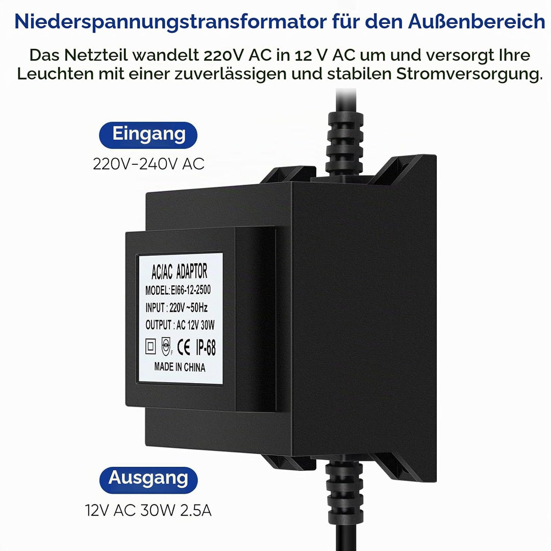 Karyoosi LED Trafo 12V Netzteil AC/AC 30W 2.5A, Aussen Stecker Netzteil Transformator IP68 für LED-B