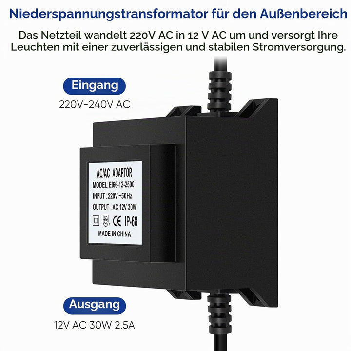 Karyoosi LED Trafo 12V Netzteil AC/AC 30W 2.5A, Aussen Stecker Netzteil Transformator IP68 für LED-B