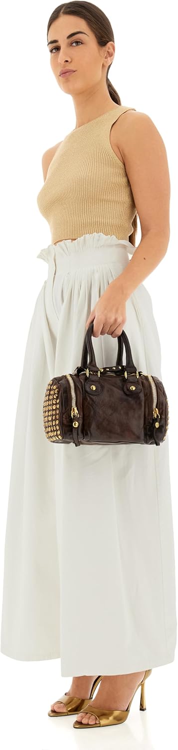 Campomaggi Damen Bowling-Tasche aus Leder mit Nieten Braun Einheitsgrösse Braun, Einheitsgrösse Brau
