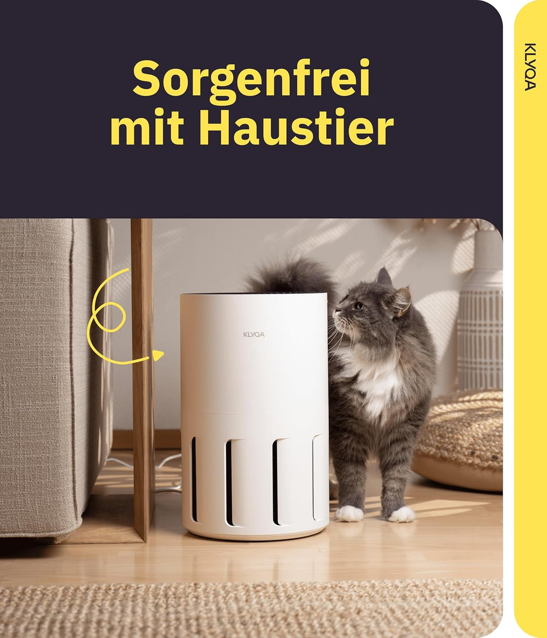 Luftreiniger Allergiker 360° HEPA-Filter Leaf entfernt 99,99% der Tierhaare, Staub & Pollen I 300 CA