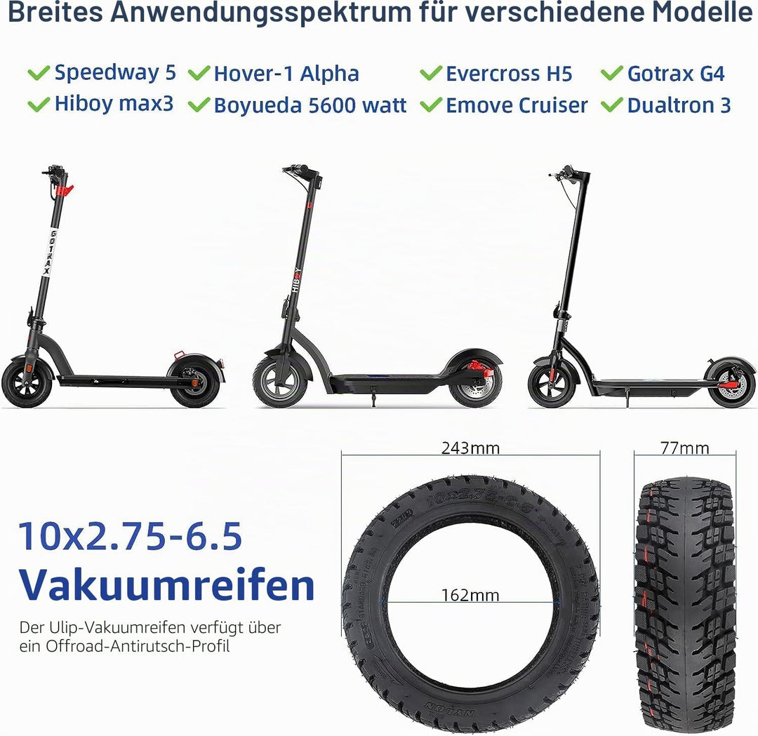 10x2,75-6,5 Offroad-Tubeless-Reifen 10 Zoll dicker Ersatzreifen für KuKirin G3/G2 Master Speedway 5
