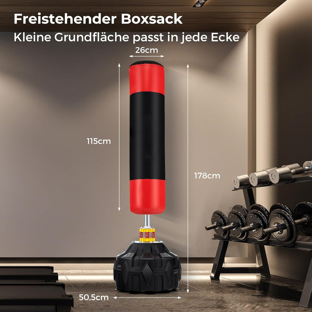COSTWAY 178 cm Freistehender Boxsack, Standboxsack mit befüllbarem Saugfuss, Kickboxsack MMA, Punchi
