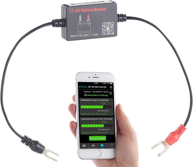 Lescars Batterietester: Kfz-Batterie-Wächter mit Bluetooth und App, für 12-Volt-Batterien (Batteriew